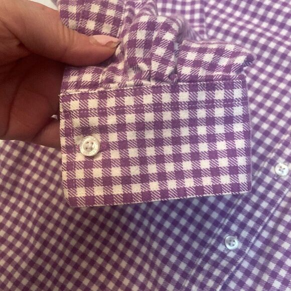 Lands End Purple Check Long Sleeve Button Front Flannel Shirt Women Size Medium - Picture 7 of 11